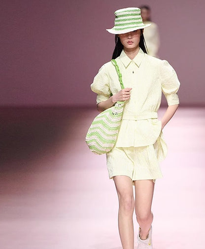 COMME MOI L summer women's yellow striped shorts - SALOME.