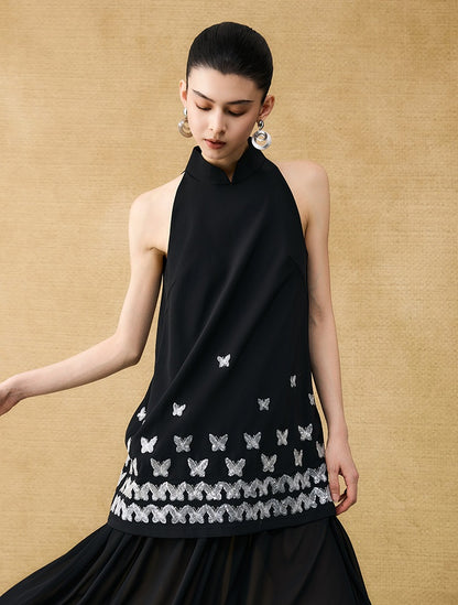 HECO Chinese butterfly sequin fake two-piece dress - CROWN.
