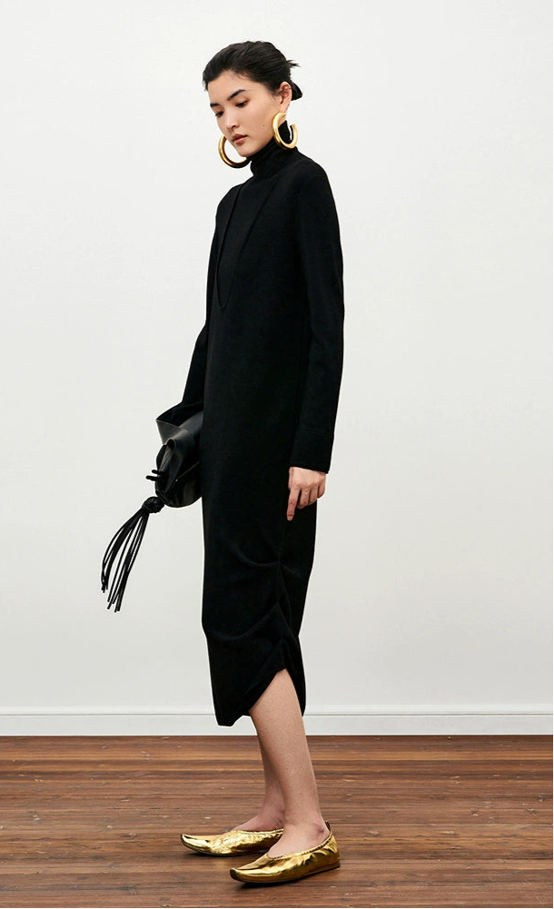 ZHUCHONGYUN black high-neck slim wool knit--AIZAKA.