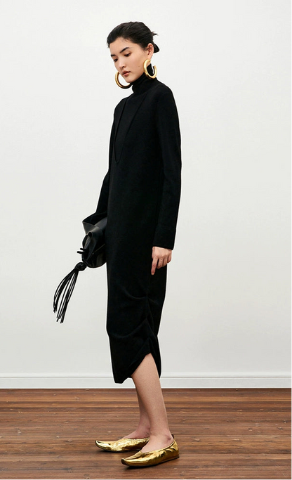 ZHUCHONGYUN black high-neck slim wool knit--AIZAKA.