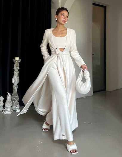 Le Palais Vintage Luxury Soft Slim Plush Drape Wrap  Long White and Pink Dress-Hazel