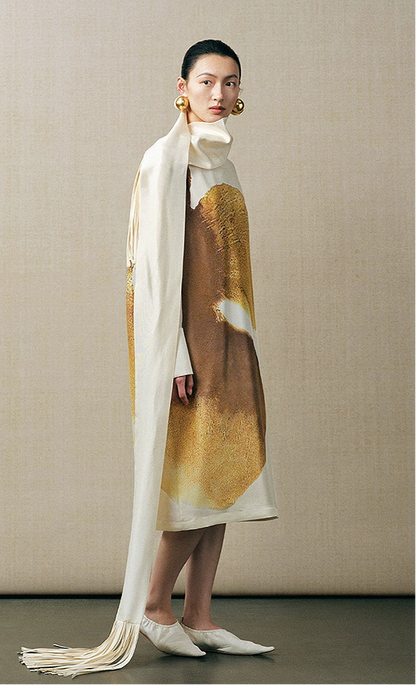 ZHUCHONGYUN crew neck midi cocoon printed dress-KOMACHI.