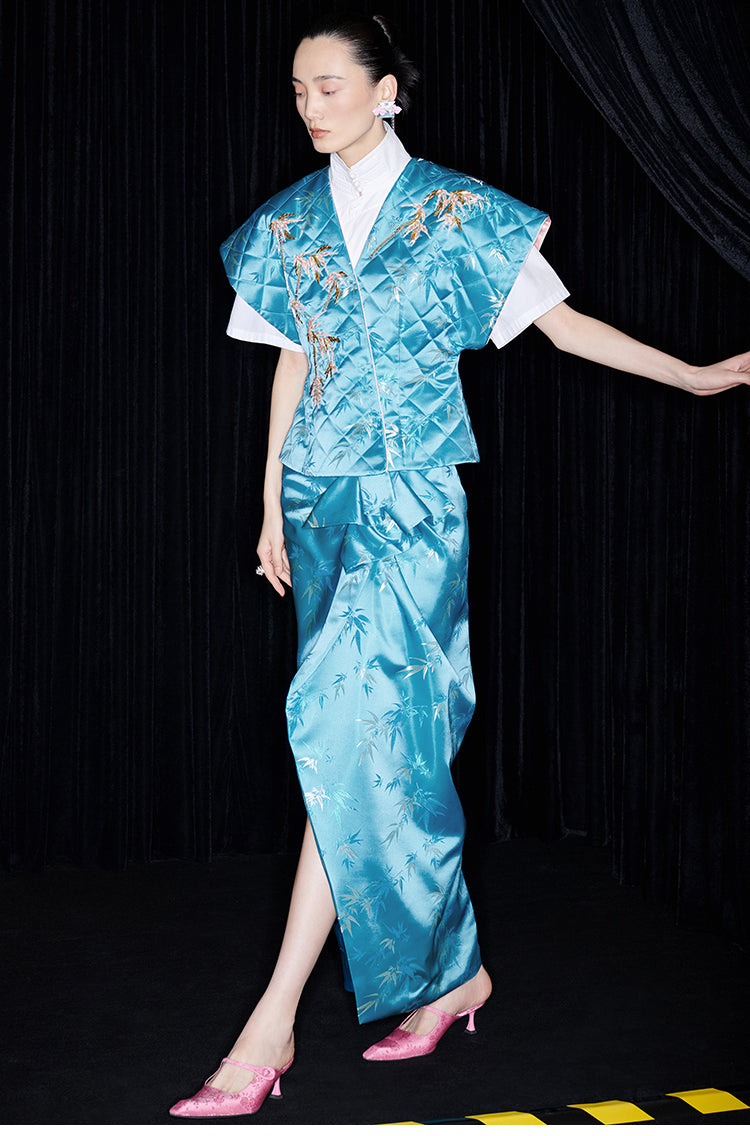 M essential Ma Kai designer golden autumn bamboo nail beads vest - bran.