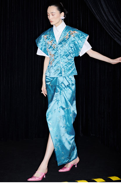 M essential Ma Kai designer golden autumn bamboo nail beads vest - bran.