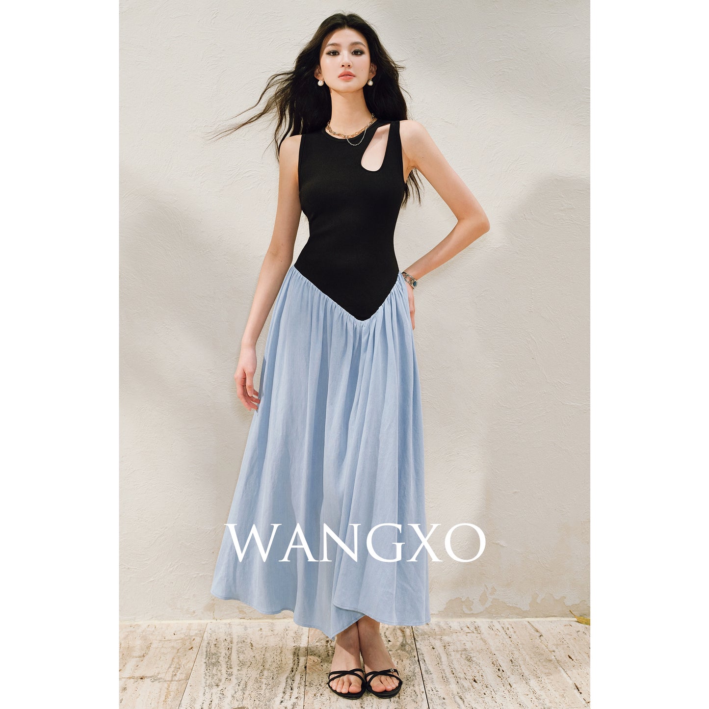 WANGXO |Tailoring Sleeveless Umbrella Hem Dress in Sculpted Casual Elegance -LUMA