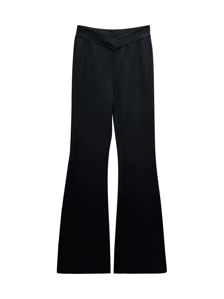 ANNAKIKI Designer Black V-Waist Bootcut Pants Casual Pants-CARTI
