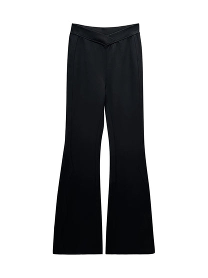 ANNAKIKI Designer Black V-Waist Bootcut Pants Casual Pants-CARTI