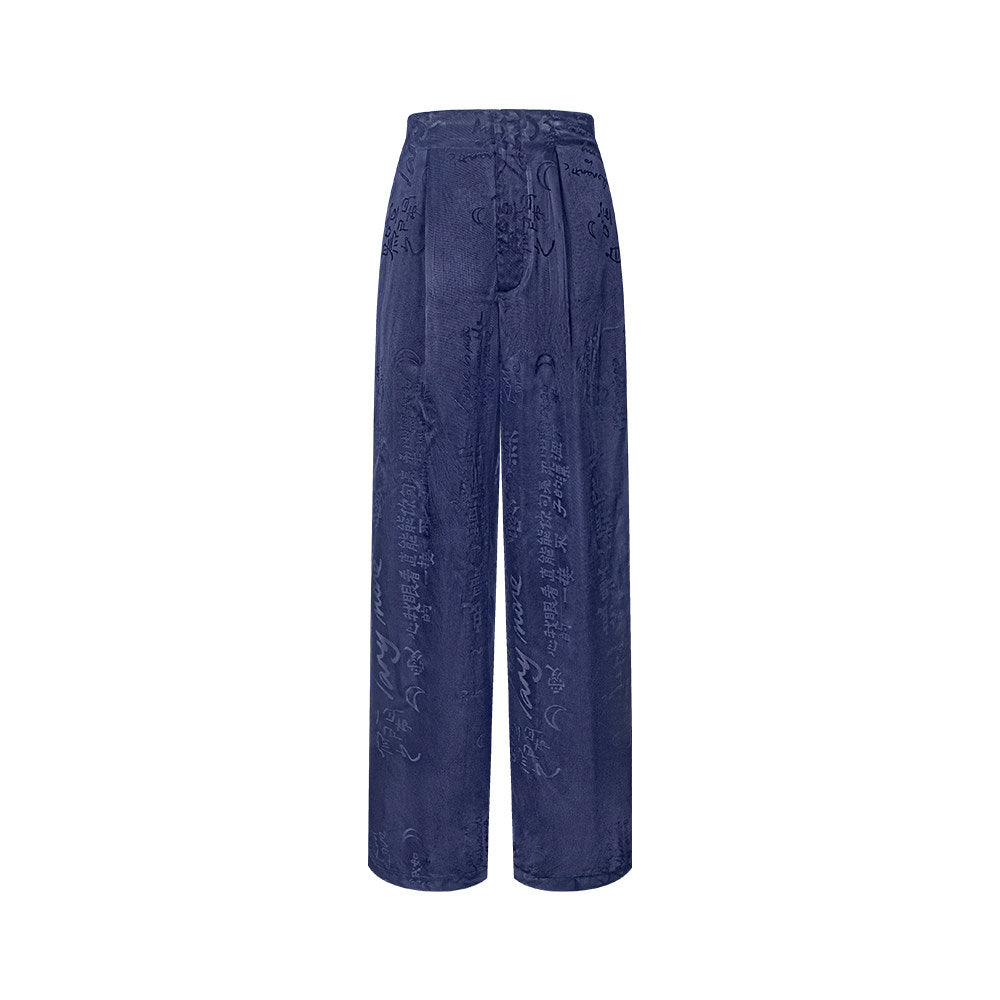 TUYUE Calligraphy Satin Weaving Straight Casual Pants - MINHO.