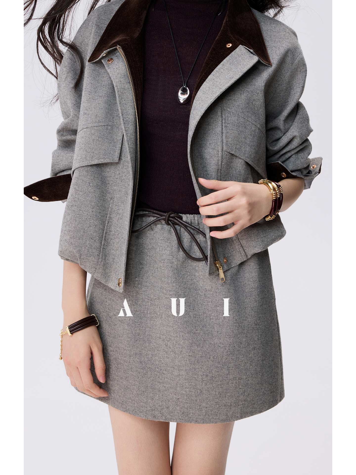 AUI Professional Fall/Winter New High-End Waist Temperament Short Skirt - CRACK