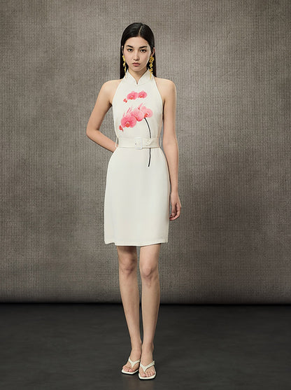 HECO Phalaenopsis Print Sleeveless Belted Short Dress  - QUITE.