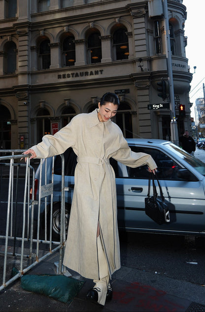 MEI SANGUAN lace-up long trench coat - ASTER
