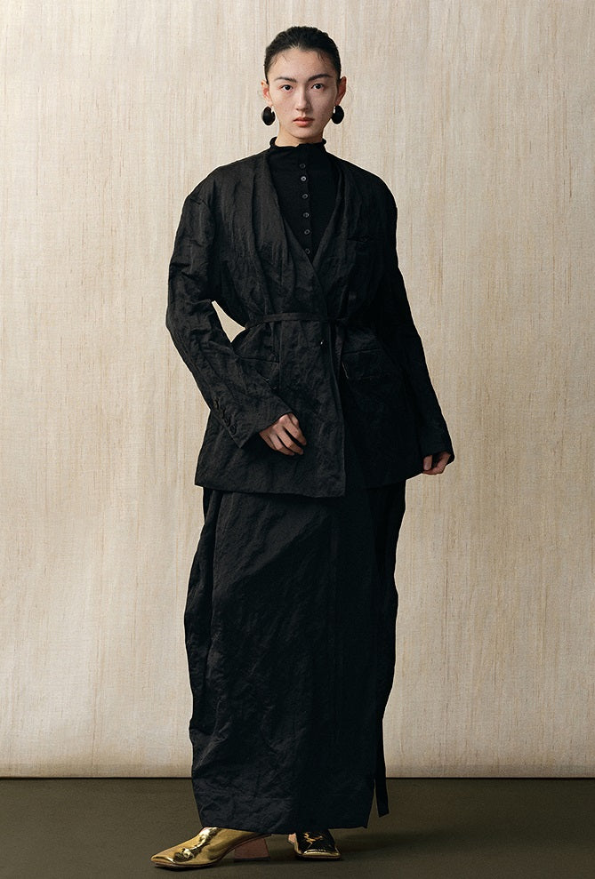 ZHUCHONGYUN stand-up collar black silk wool knitted top-GREAT.