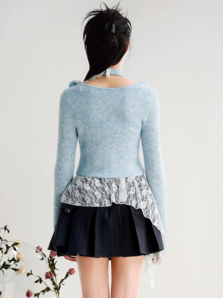 CHECOCRE Cute Three-dimensional Flower Blue Cardigan - ERICA