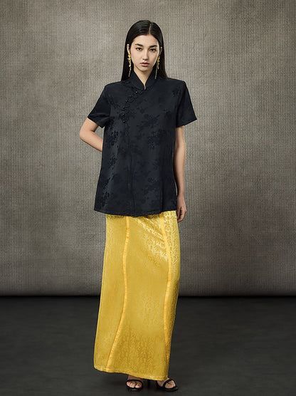 HECO Flower Branch Dark Pattern Short Sleeve Collar Shirt - CHANTS.