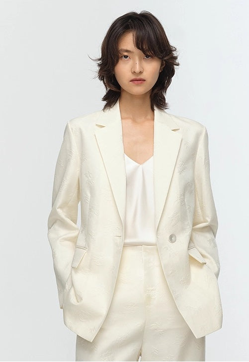 COMME MOI Lu Yan Designer's new women's high-speed commuter silk wool jacquard lapel suit - GRACIOUS.