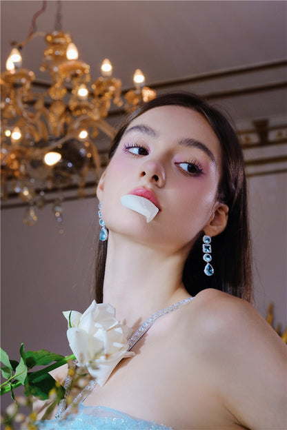 Wardrobes by Chen Luxury Diamond Drop Tassel Earrings-Moyo