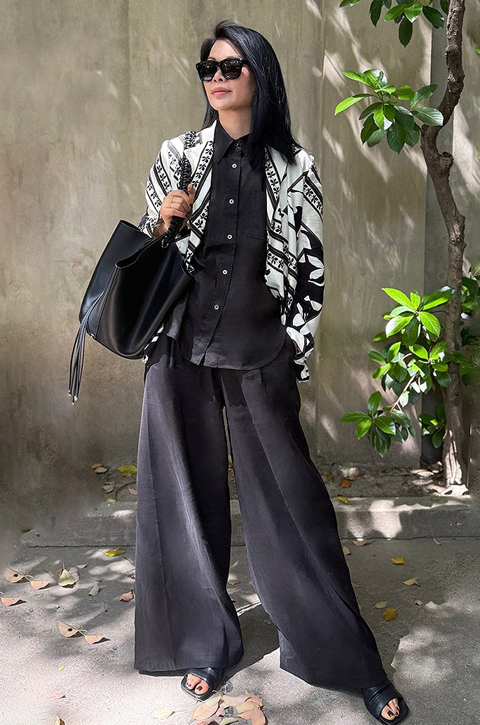 COMME MOI  Summer Waist Pressed Pleated Wide-leg Black Pants - SINS.