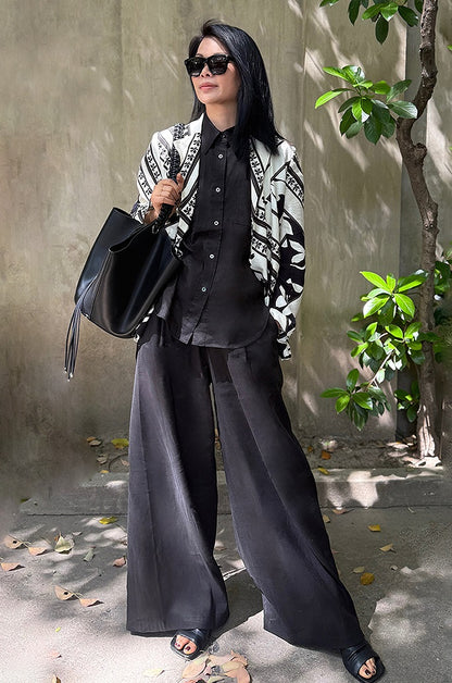 COMME MOI  Summer Waist Pressed Pleated Wide-leg Black Pants - SINS.