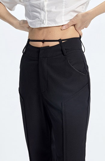 TINY IN Black Curved Flared Women's High Waist Trousers - CAMA