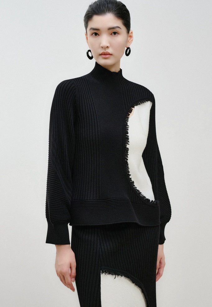 ZHUCHONGYUN New Chinese Color-Blocking A-Line Stretch Knit Skirt--OXYGUN.