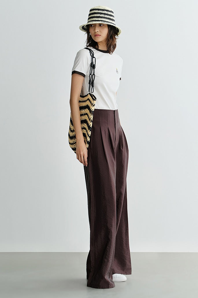 COMME MOI Lv Yan designer's new brown high-waisted pressed pleated wide-leg pants - LAKELYN.