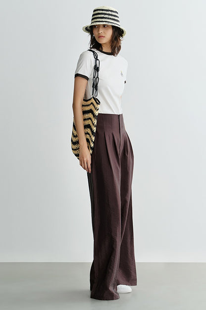COMME MOI Lv Yan designer's new brown high-waisted pressed pleated wide-leg pants - LAKELYN.