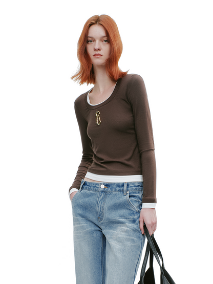 YES BY YESIR round neck slim long-sleeved top - KNIGHTS.