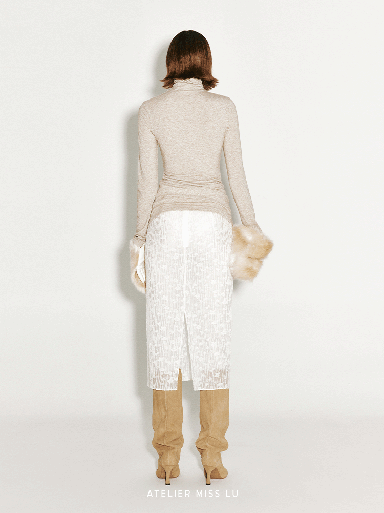 ATELIER MISS LU Fall/Winter Sheep Wool Texture Slightly Sheer Skirt - NIXIE.