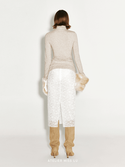 ATELIER MISS LU Fall/Winter Sheep Wool Texture Slightly Sheer Skirt - NIXIE.