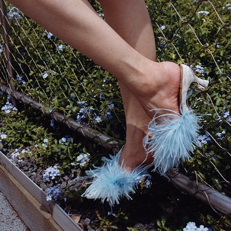 B-FEI imported feather velvet women's slippers heels-GERALD.