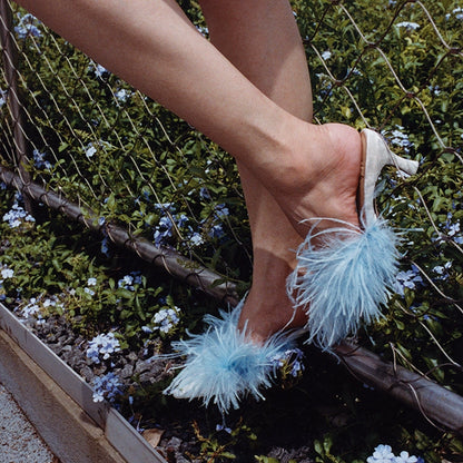 B-FEI imported feather velvet women's slippers heels-GERALD.