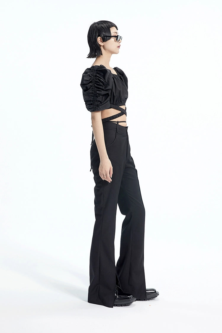 TINY IN Black Curved Flared Women's High Waist Trousers - CAMA