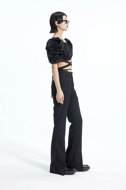 TINY IN Black Curved Flared Women's High Waist Trousers - CAMA