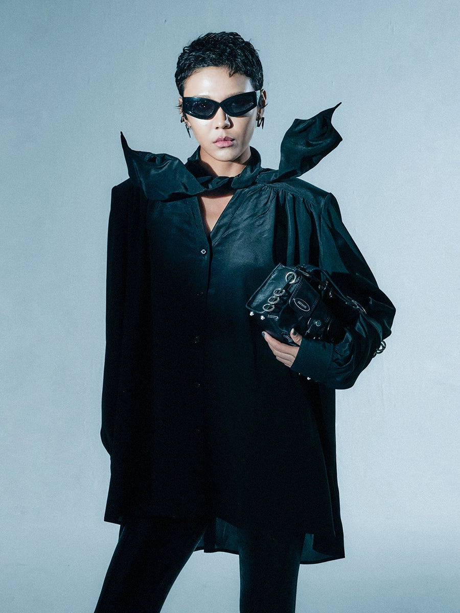 ANNAKIKI  25 summer acetate silk lace-up shirt-JINGENG