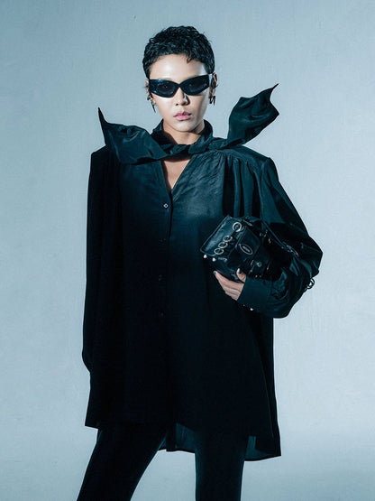 ANNAKIKI  25 summer acetate silk lace-up shirt-JINGENG