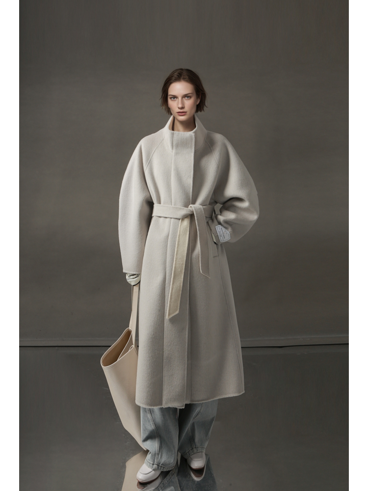 PIAOIN Women's Tweed Jacket Cashmere Long Coat-DAWN