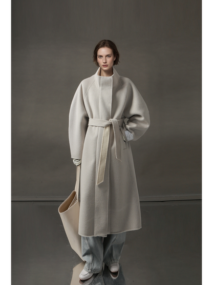 PIAOIN Women's Tweed Jacket Cashmere Long Coat-DAWN