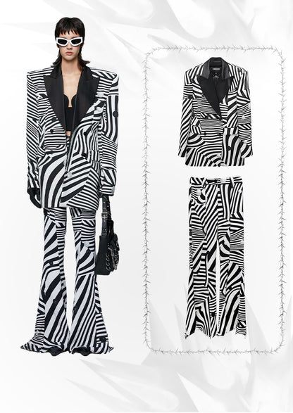 ANNAKIKI black and white contrasting special-shaped striped bootcut trousers for women-HIRANO