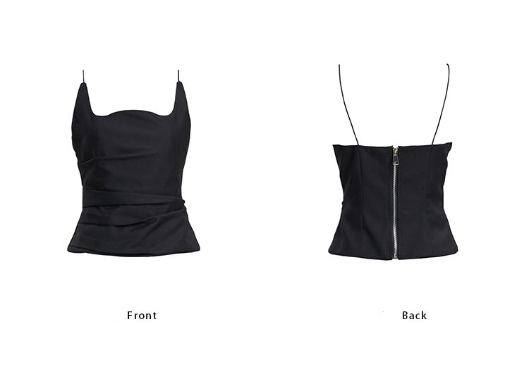 TINY IN w-neck pleated black white back zipper camisole - PIPER