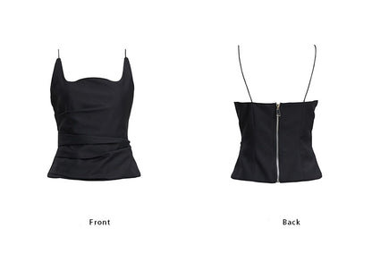 TINY IN w-neck pleated black white back zipper camisole - PIPER