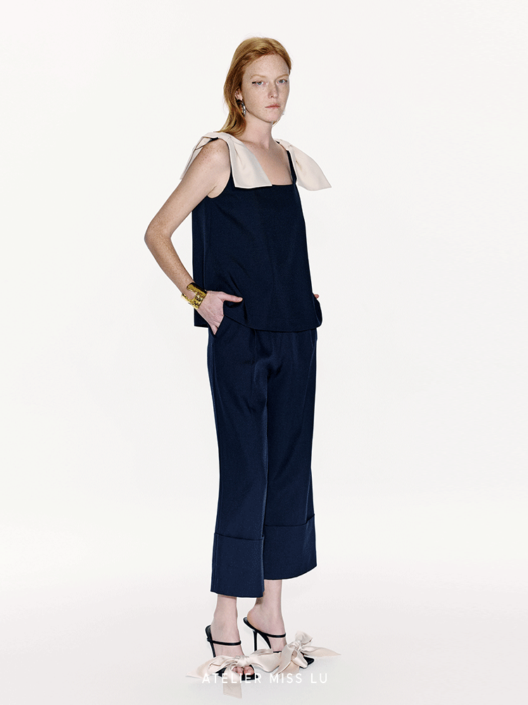ATELIER MISS LU Spring/Summer Folded Leg Design Straight Cropped Pants - LEWIS.