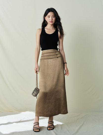 SUSHE Light Chinese acetate scratch satin high waist long skirt female -JESSICA