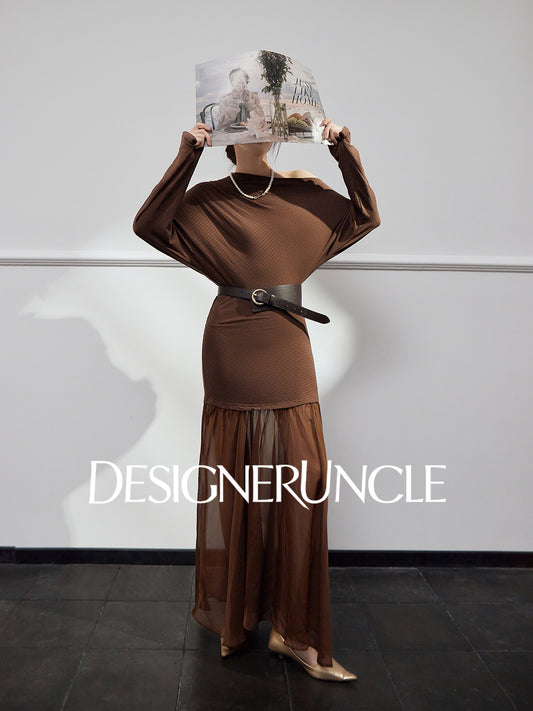 DGU "Qitu" coffee new design slim slimming high-end long skirt - Charles.