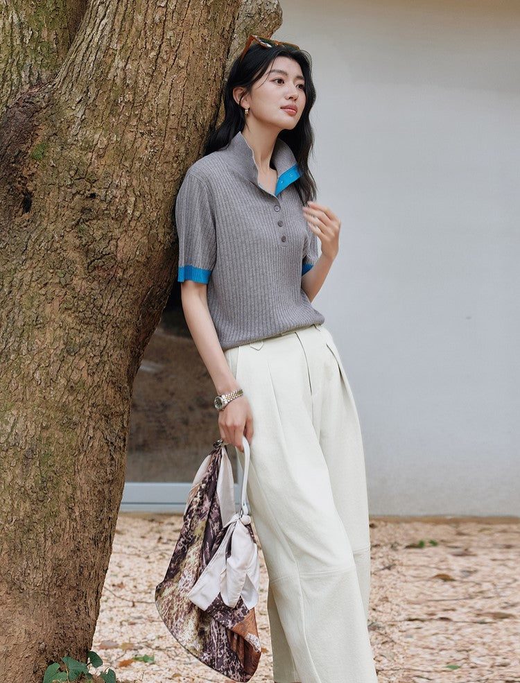 SUSHE eight-point straight banana relaxed wide-leg pants-KATY