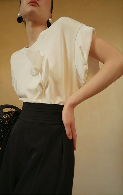 LE VENT&TES AILES  handmade Lush 100 cotton 3d flower short-sleeved top-Lyra