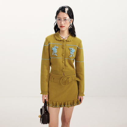 FAME Contrast Three-Dimensional Floral Beaded Knitted Cardigan Top - JESSICA.