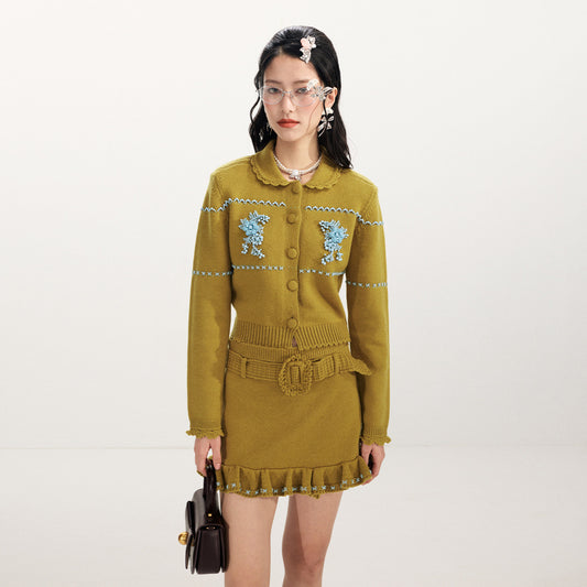 FAME Contrast Three-Dimensional Floral Beaded Knitted Cardigan Top - JESSICA.