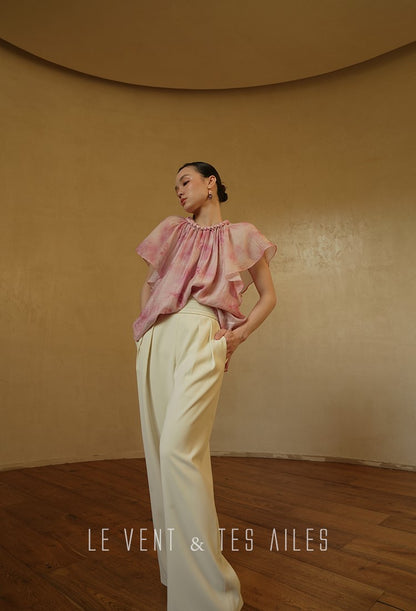LE VENT&TES AILES Sakura Tencel Smudge Slip Skirt Loose Top Handmade-BECCA