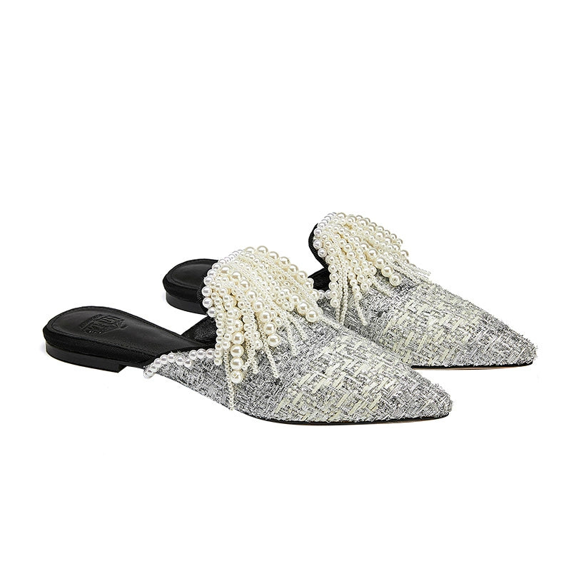 B-FEI Woven Fabric Tassel Pointed Toe Mules-JACK.
