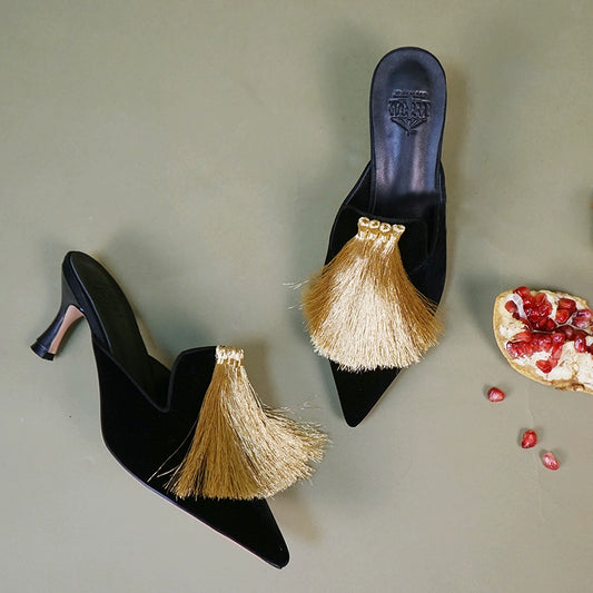B-FEI spring and summer velvet vintage heels-ANNIE.